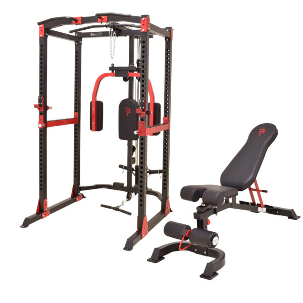 Body Power PR100 Power Rack with Lat Attachment, Pec Dec & UB100 Utility Bench