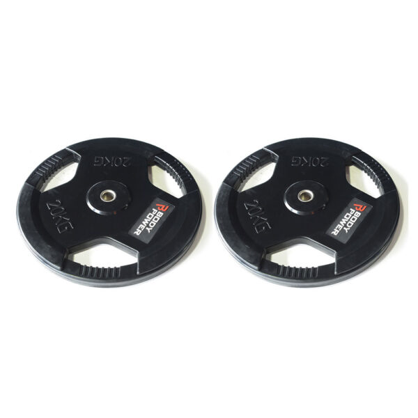 Body Power 15Kg Rubber Encased Tri Grip Standard Weight Plates (x2)