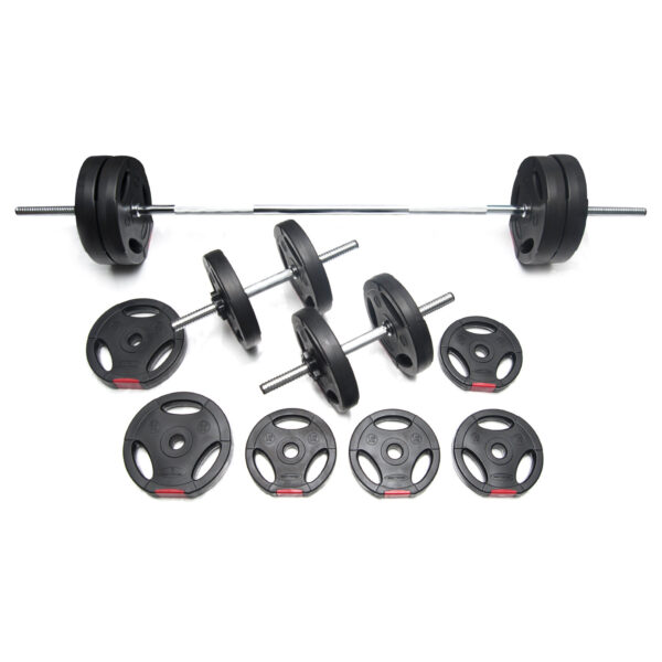 Body Power 42kg Tri-Grip Vinyl Weight Set with 2 Piece Bar