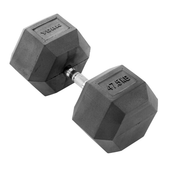 York 47.5kg Rubber Hex Dumbbell (x1)