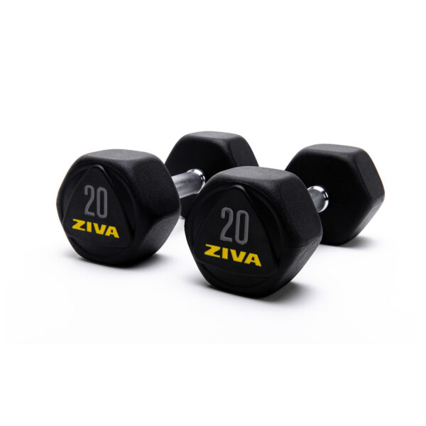 Ziva 20kg RPU Encased Performance Hexagon Steel Dumbbells (x2)