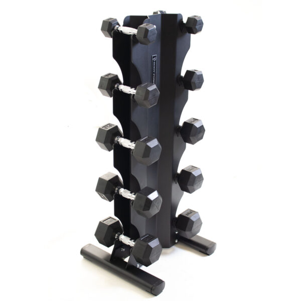 Body Power 5 Pair X-Series Rack and Rubber Hex Dumbbell Set - 2 to 10kg