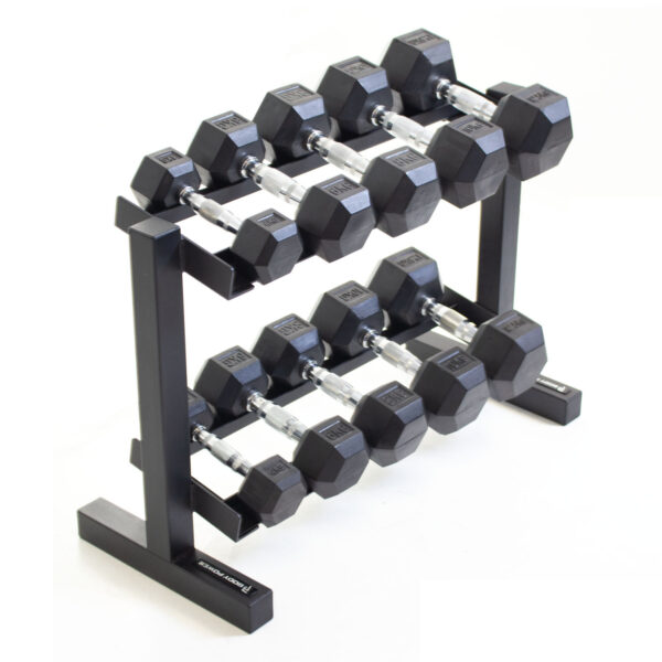 Body Power 32" Dumbbell Rack and Rubber Hex Set - 2.5 to 12.5kg