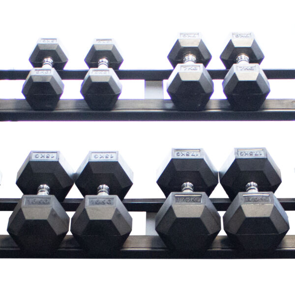 Body Power 32" Dumbbell Rack and Rubber Hex Set - 5 to 25kg