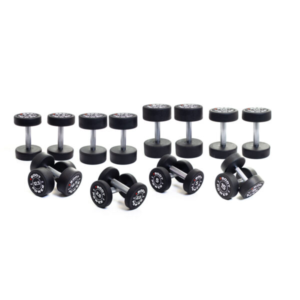 Body Power Pro Round Rubber Dumbbell Set - 2.5kg to 20kg (8 Pairs)