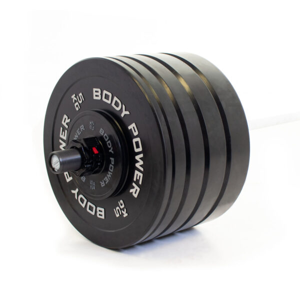 Body Power 175kg Solid Rubber Bumper Kit with Competition Teflon Barbell in White