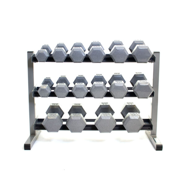 Body-Solid 3 Tier Rack & 7-25kg Body Power Hex Cast Iron Dumbbell Set